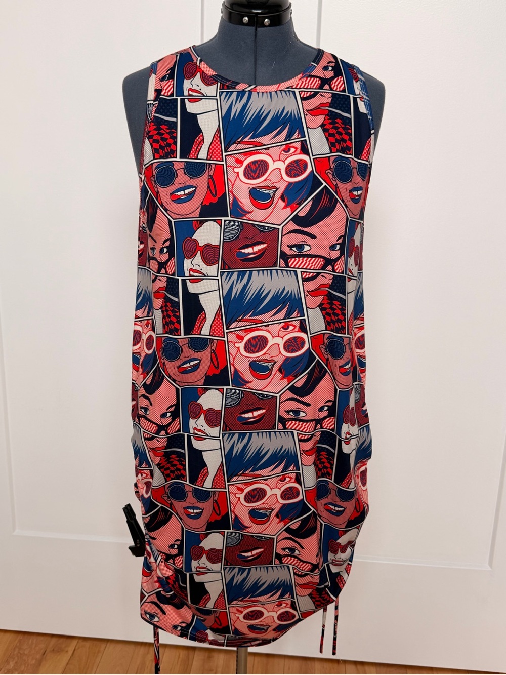 Constantly Varied Gear Pop Art Comic Panel Sleeveless Dress in Navy, Pink & Red